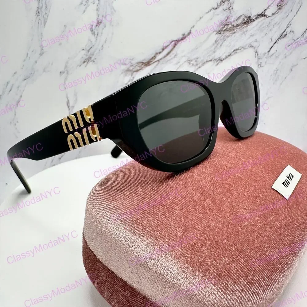 New MIU MIU Sunglasses Black Gold Rectangle Cat Eye Geometric Authentic
